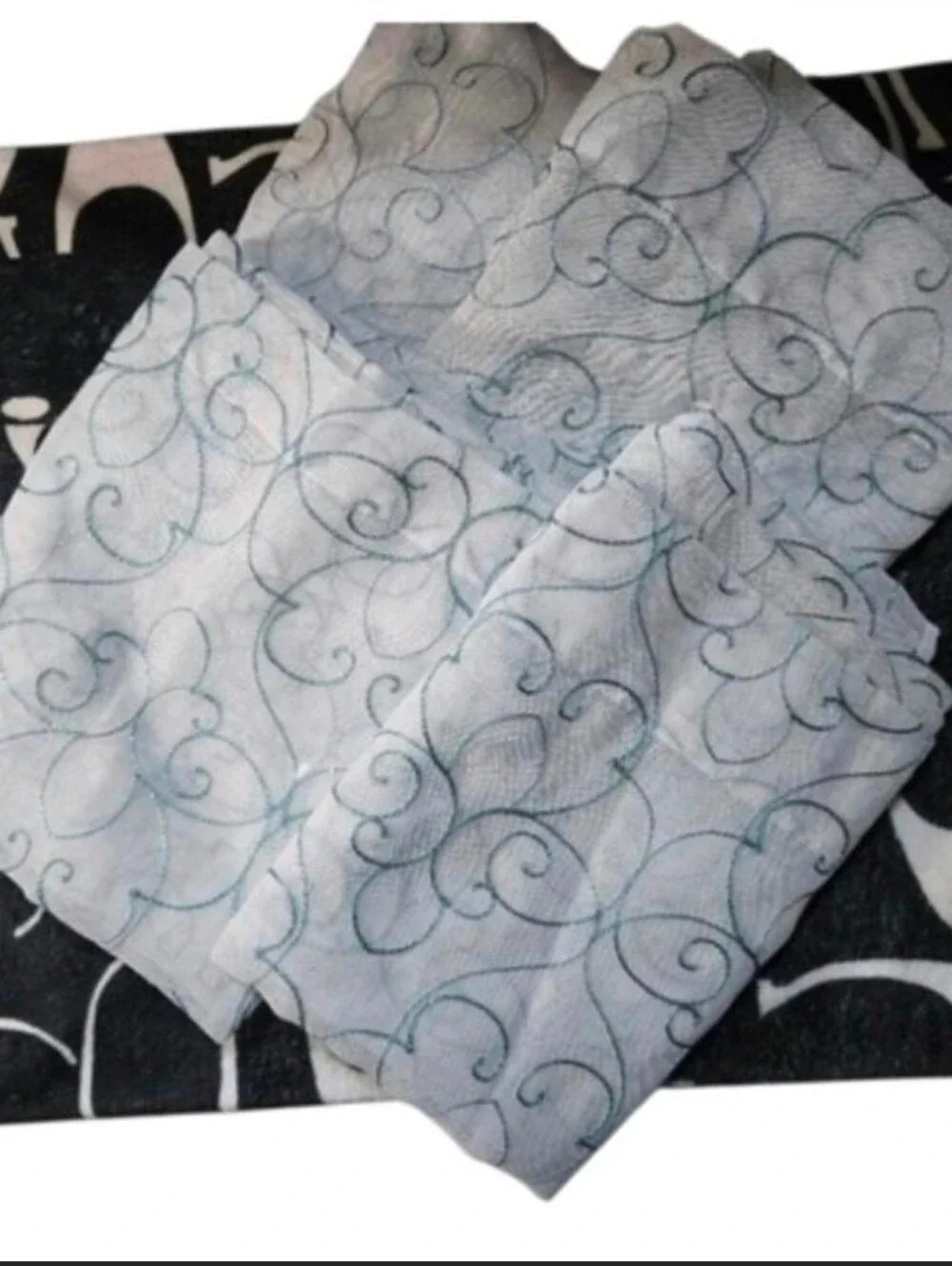Mainstays Sheer Panel in White with Light Blue Scroll Pattern